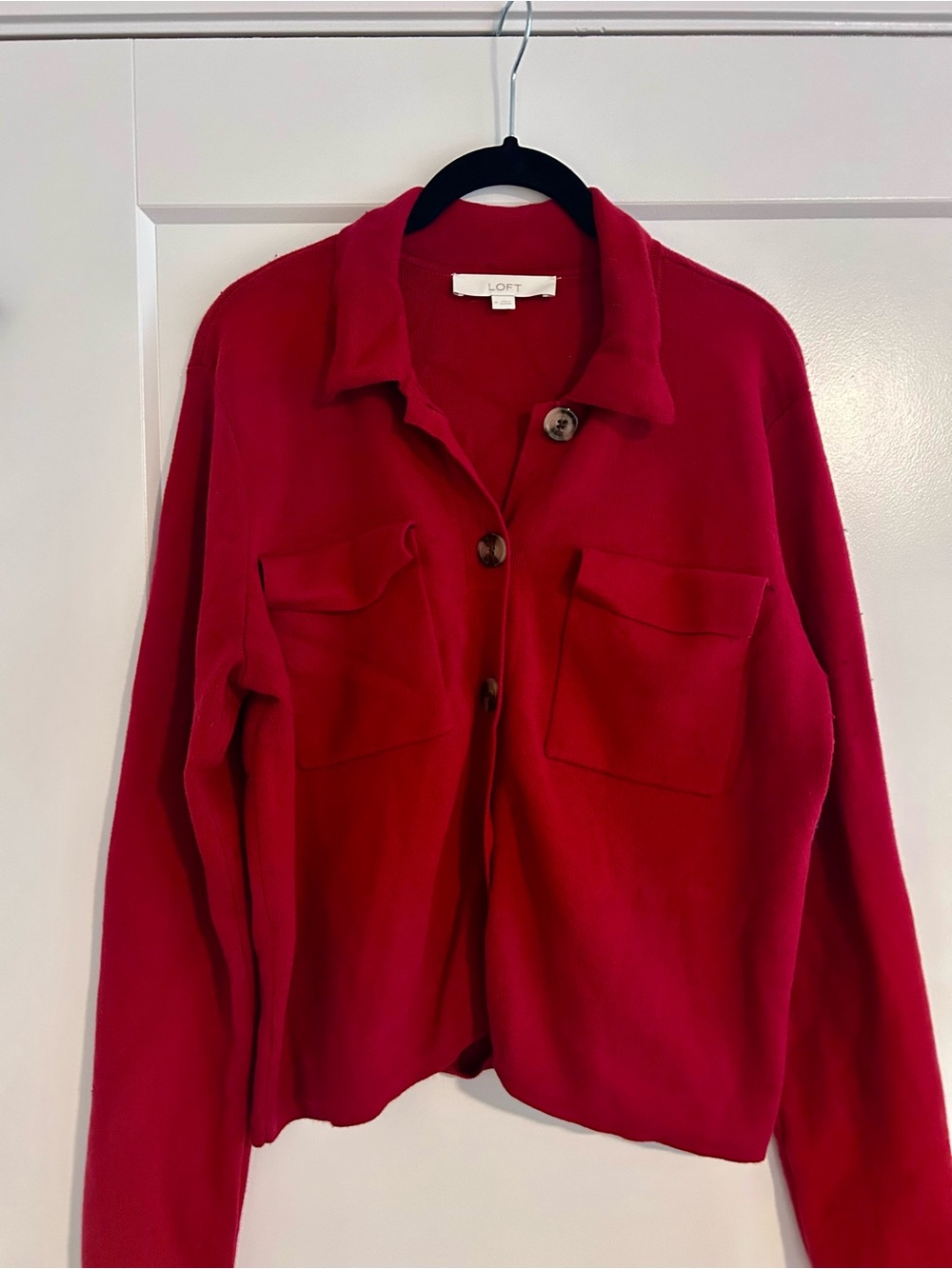 LOFT Deep Red Button-Front Pocket Jacket